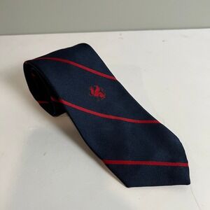 Charing Cross Museum of Art Tie Navy Red Stripe Gryphon Logo Silk Blend Mens